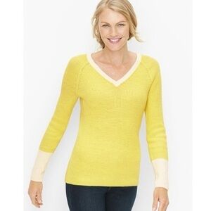 Talbots Women’s Cotton Blend Neon Yellow Sweater Knit Pullover Vneck size XLP